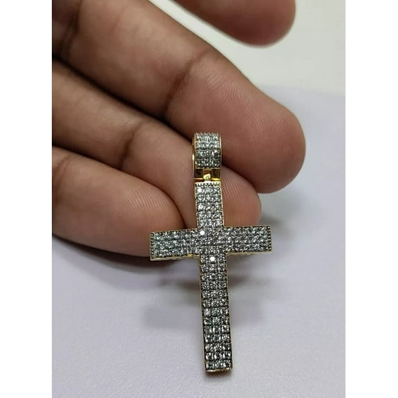 1.55CT Round Cut Lab-Created Diamond Religious Cross Charm Pendant 14K Yellow Gold Plated For Men's