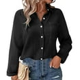 thumbnail image 2 of ZHENHONG Button Down Shirts for Women,Solid Color Cotton Linen Pleated Pocket Tees Loose Casual Full Sleeve Button Up Shirt,Black Women Blouses, 2 of 6