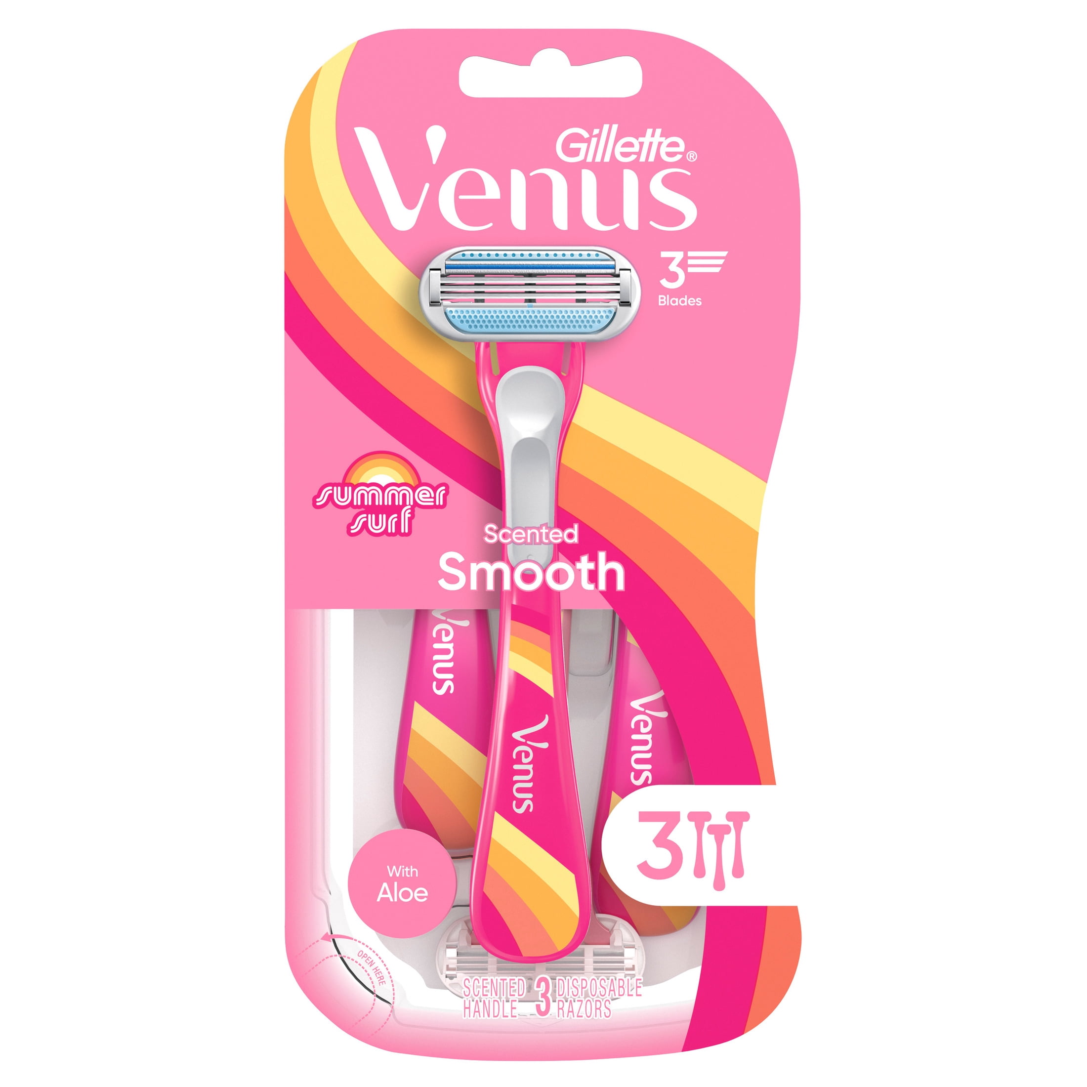 Venus Summer Surf Smooth & Scented Handle Disposable Razors, 3 Count