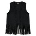 thumbnail image 2 of Fringe Vest Casual Open Front Cardigan Sleeveless Jacket Outerwear Layer Summer Celebration! ,Black,M, 2 of 3