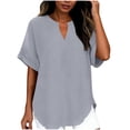 thumbnail image 5 of CBASIHI Womens Oversized Short Sleeve Tops- Summer V Neck Casual Vintage Basic T Shirts Gray Size S, 5 of 9