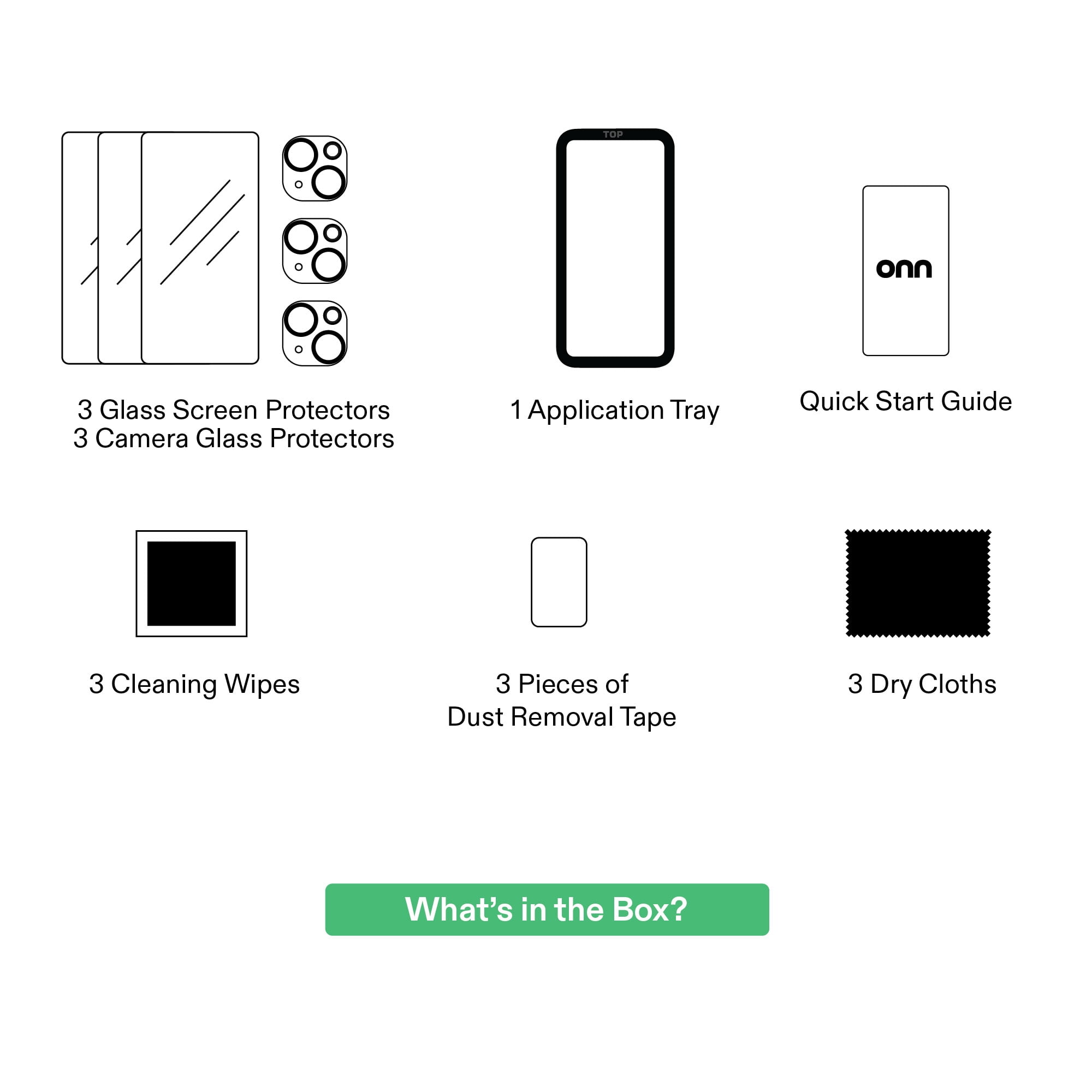 onn iPhone 15 Glass Screen Protector (3 Pack) and Camera Glass Screen Protector (3 Pack)