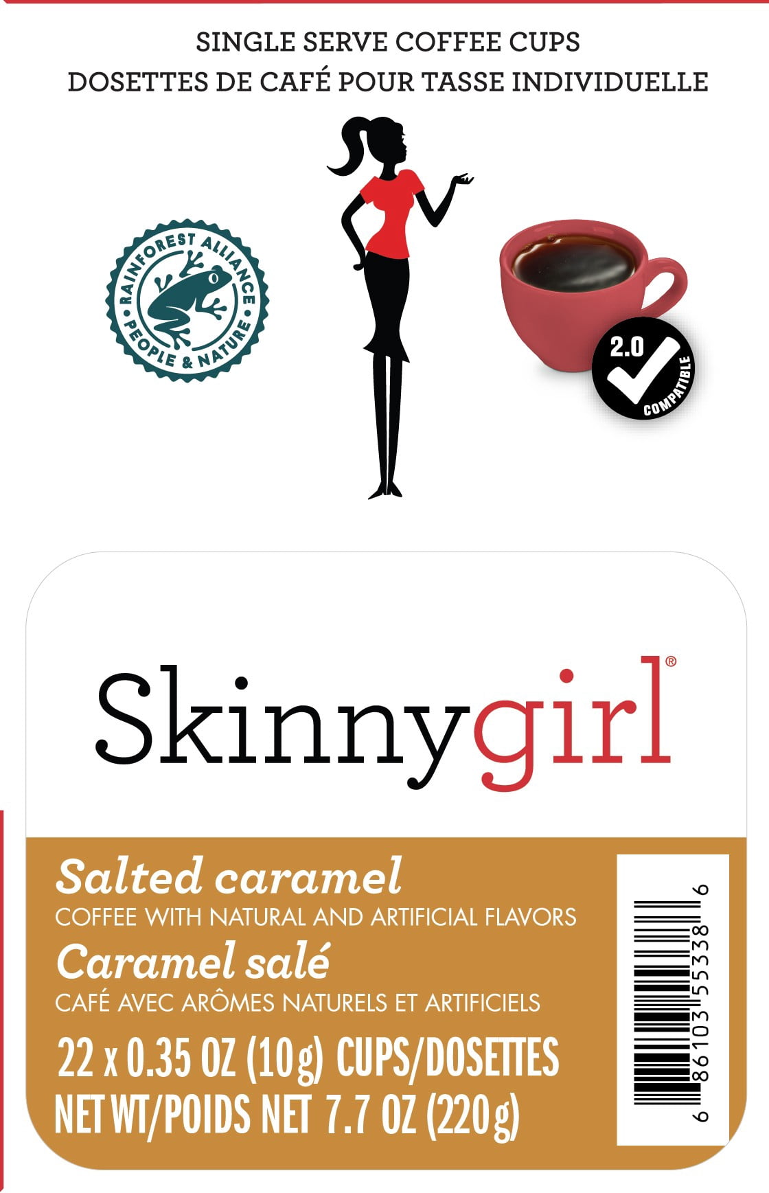 Skinnygirl Flavored Coffee Pods, Single Serve Coffee for Keurig K Cups Machines, 24 Count Americano Espresso Roast and 24 Count Salted Caramel, 48 Total Recyclable Pods
