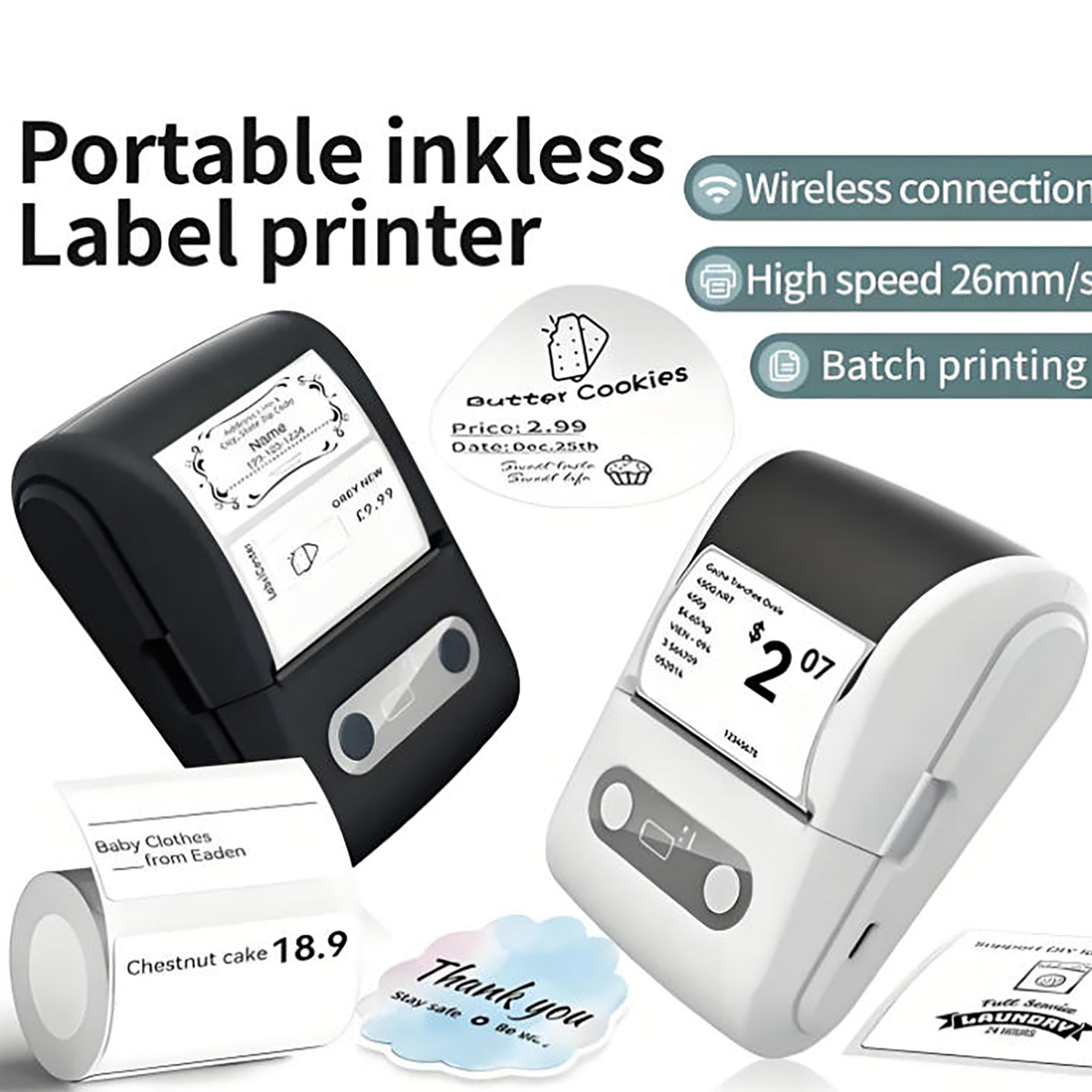 Foluu Thermal Label Printer X10 Portable Bluetooth Rechargeable Compatible with Smartphones, White