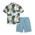 thumbnail image 4 of Casual Summer 2 Piece Tracksuit Men's Hawaiian Tropical Print Short Sleeve Shirt with Pocket and Daily Shorts Light Blue S, 4 of 5