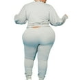 thumbnail image 2 of Fashnice Ladies Crop Sweatshirt And Pant Plus Size Jogger Set Crew Neck Two Piece Outfit Loose Fit Sports Tracksuit Sets Light Gray 3XL, 2 of 4