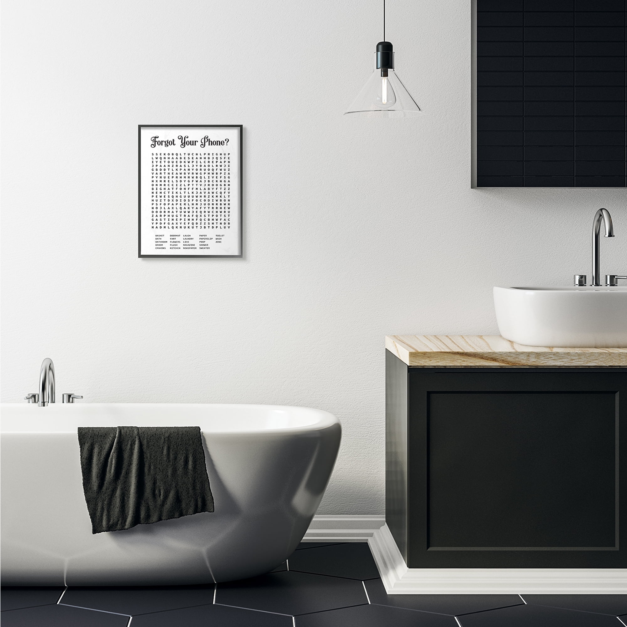 Stupell Industries Phone Crossword Puzzle Bathroom Word Design Framed Wall Art by Lettered and Lined