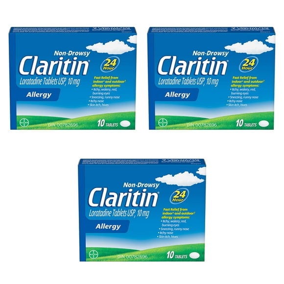 Claritin Médicament pour les Allergies, 24 Heures Sans Somnolence 10 mg, 10 Comprimés (Boîte de 3)