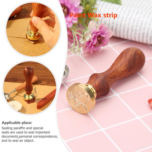 Sello De Lacre Sellos de cera de lacre de metal antiguo con mango de madera de flor de rosa Sello antiguo (27)