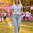 thumbnail image 6 of Domzest Womens V Neck T Shirt Breast Cancer Awareness Survivor Never Give Up Pink Ribbon Graphic Tee Casual Short Sleeve Tops Blue XXL, 6 of 6