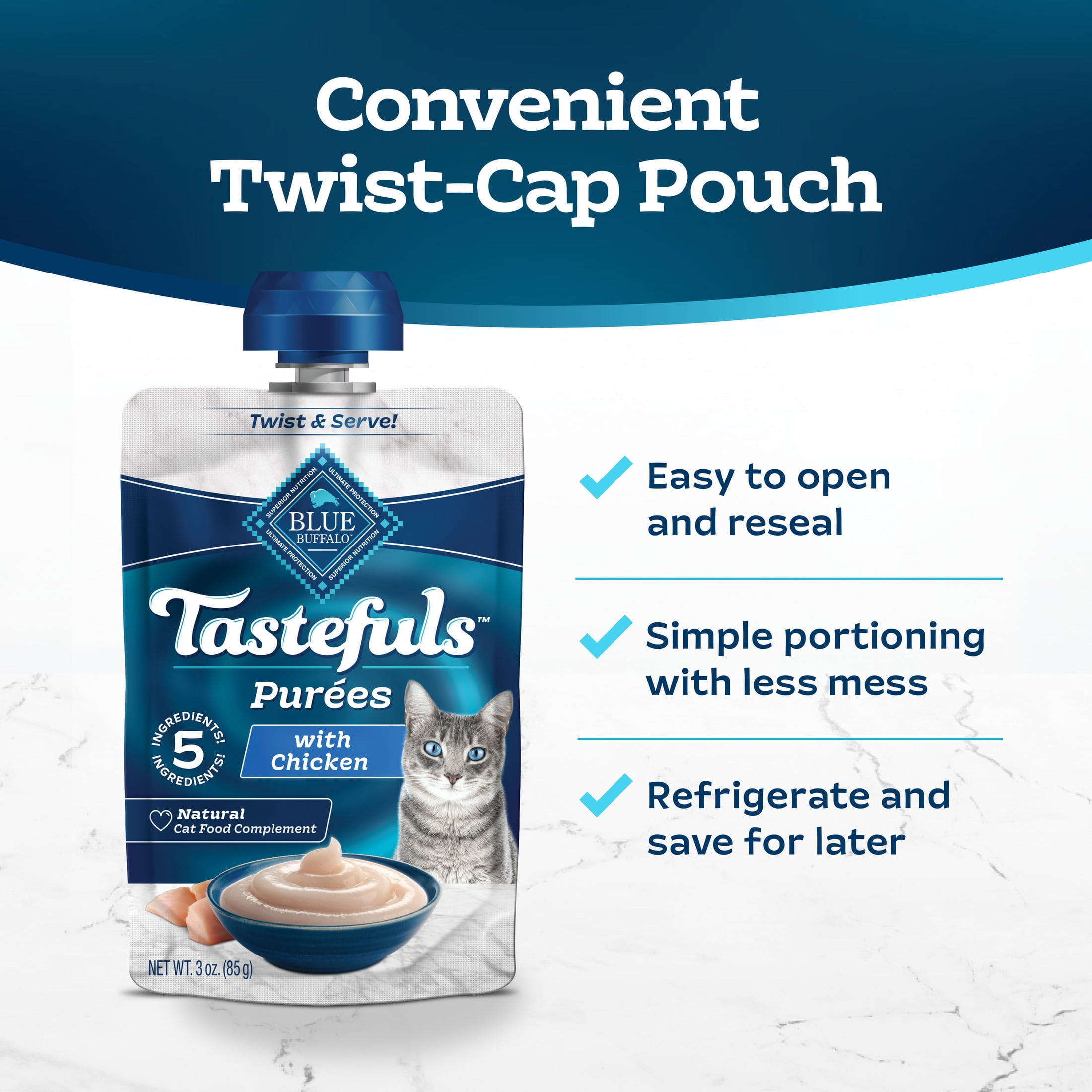 Blue Buffalo Tastefuls Adult Natural Wet Cat Food Purées Pouch Chicken