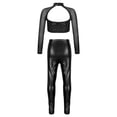 thumbnail image 2 of CHICTRY Girls 2Pcs Long Sleeve Dance Outfit Shiny Sequins Cutout Crop Top with Metallic Leggings for Dance Performance Black 6, 2 of 7