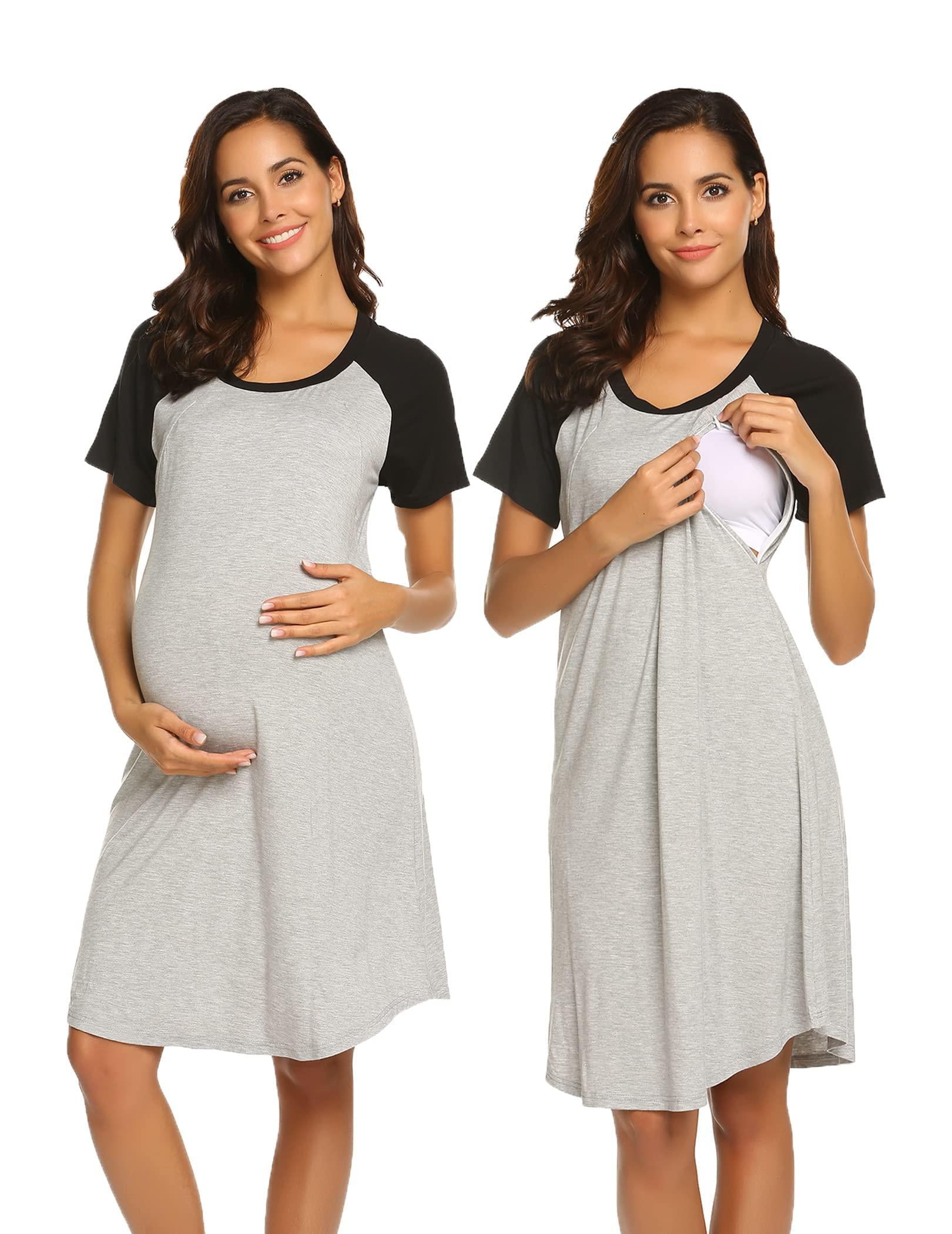 Ekouaer 3 in 1 Delivery/Labor/Nursing Nightgown Womens Maternity Hospital Gown/Sleepwear for Breastfeeding 