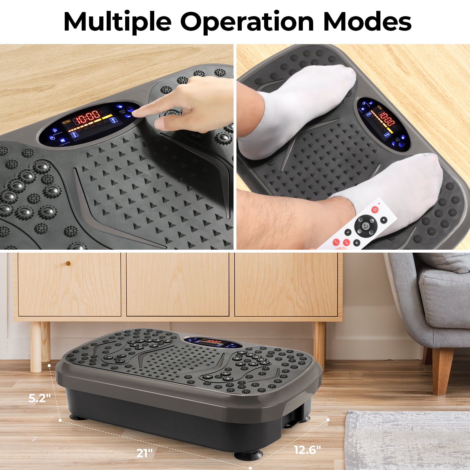 Pirecart 3D Vibration Plate Exercise Machine, Vibrating Massager Whole Body Workout with Two Bands & Remote for Women Men Seniors, Gray