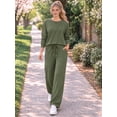 thumbnail image 3 of MOYIKO Two Piece Sets for Women Fall Travel Vacation Outfits Pleated Long Sleeve Lounge Sets Wide Leg Pants, 3 of 7