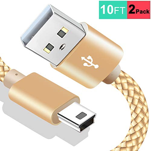 Mini USB Cableã€10ft 2Packã€‘,SIOCEN Long Type A Male to Mini-B Charger Cord for GoPro Hero 3+,Canon PowerShot/Rebel/EOS/DSLR Camera,Braided PS3 Controller Charging Wire for Garmin Nuvi,Dash Cam
