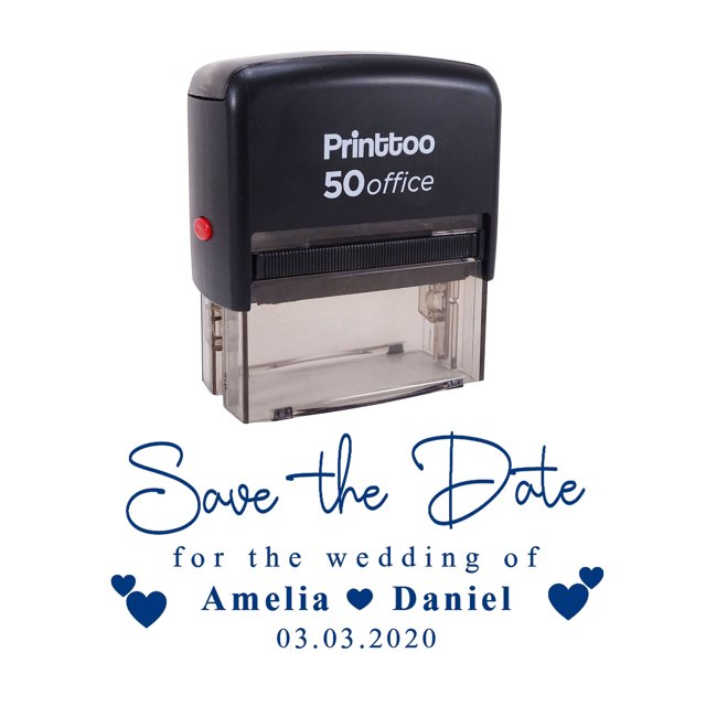 Printtoo Personalized Blue Self Inking Wedding Stamp Custom Save The Date Rubber Stamper -68 x 30 mm
