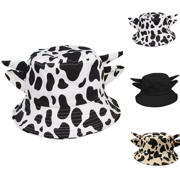 Kcolen Cute Bucket Hat Beach Fisherman Hats for Men Women, Cow Print Wide Brim Bucket Hat Cow Hat Cute Casual Outdoor Sun Hat,Black