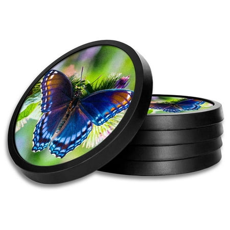 

Silicone Non-Slip Drink Coasters with Removable Printed Absorbent Felt Pad - Set of 4 - Purple Butterfly