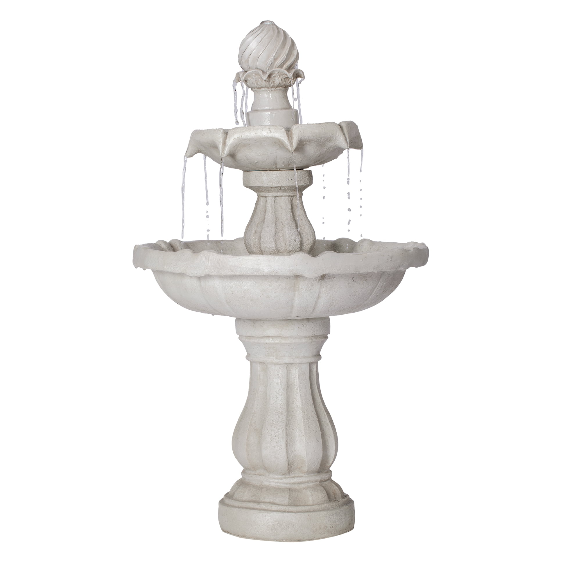 2 Tier Pedestal Fountain, 37.4 Inch White Polyresin Classic Outdoor Water Fountain for Patio Garden, White