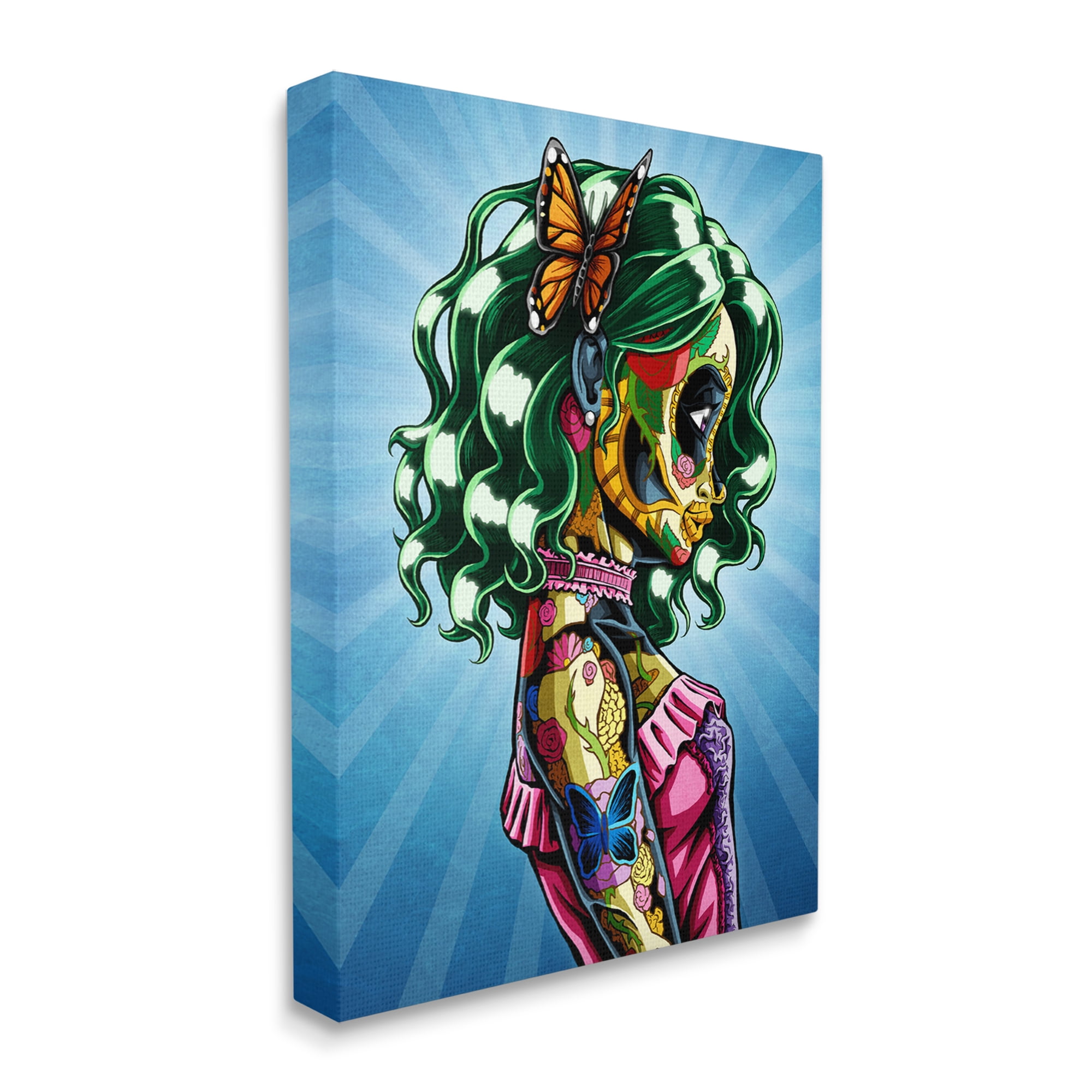 Stupell Industries Bold Style Detailed Tattooed Girl Green Hair Butterfly Canvas Wall Art, 36 x 48, Design by Nicholas Ivins