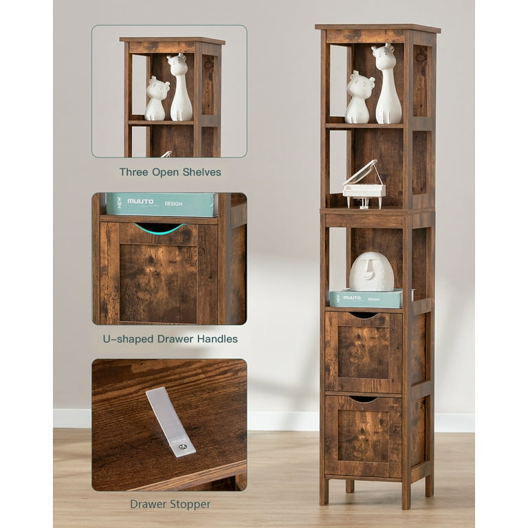Free Standing Tall Bathroom Corner Storage Cabinet with 3 Shelves-Brown