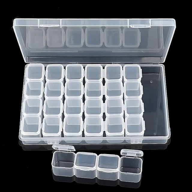 Rvkxad 2 Pack 28 Grids Embroidery Box, Plastic Storage Container for Paint Beads, Craft Organization Supply Case