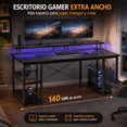 thumbnail image 2 of Escritorio Gamer, Escritorio para Computadora,Escritorio de Oficina en Casa, Escritorio para Viene con Regleta, Regleta de luz y Soporte para Monitor, 140cm Negro, 2 of 9