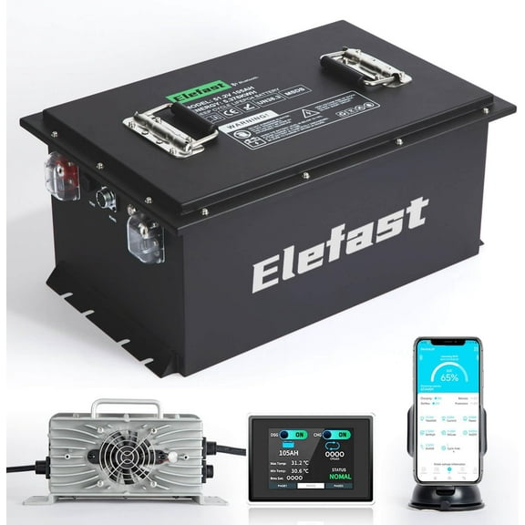 48V 105AH Lithium Lifepo4 Battery for Golf Cart Kit with 22A Charger and Touch Monitor,Built-in 200A BMS and Bluetooth,Up to 6000  Deep Cycle,Perfect for Golf Carts,Lawnmower,Club Car