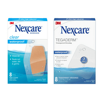 Nexcare Waterproof Knee and Elbow Clear Bandages and Hospital Grade Tegaderm Waterproof Dressing Bandages Bundle, 16 Count Total