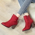 thumbnail image 5 of Women's Mid Calf Boots Retro Heel On Booties Comfortable Sole Casual Daily Wear Travel Dating Outfits,Color:Red,Size:5.5, 5 of 9