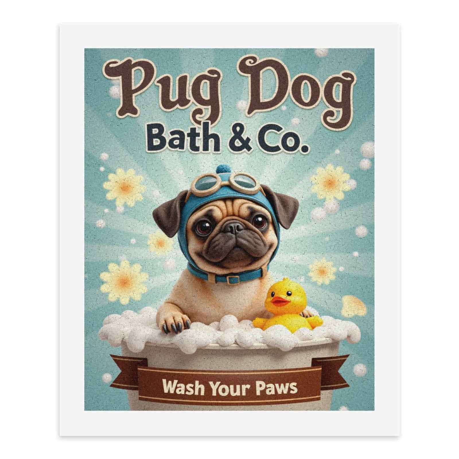 Paint By Numbers Kit for Adults Beginner - DIY Adorable Pug Bath Bubbles Fun Canvas Painting Kits for Adults, Frameless Paint By Number for Adults for Home Wall Decor 16x20 Inch