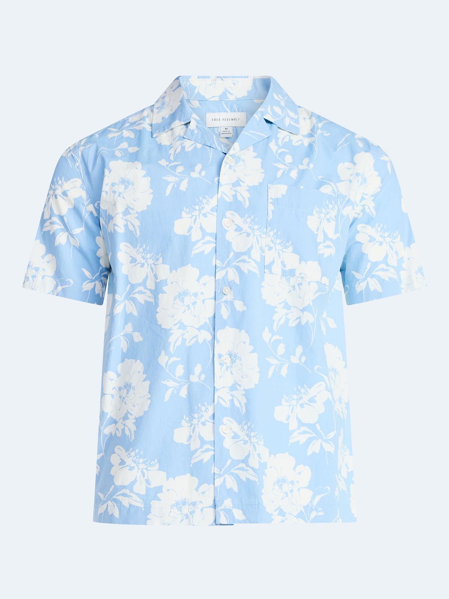 Free Assembly Men's Floral Cotton Camp Shirt with Short Sleeves, Sizes S-3XL