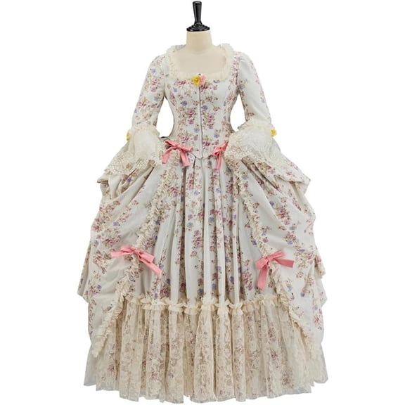 Floral 18th Century Royal French Women Queen Marie Antoinette Dress Georgian Dress Victorian Rococo Ball Gown