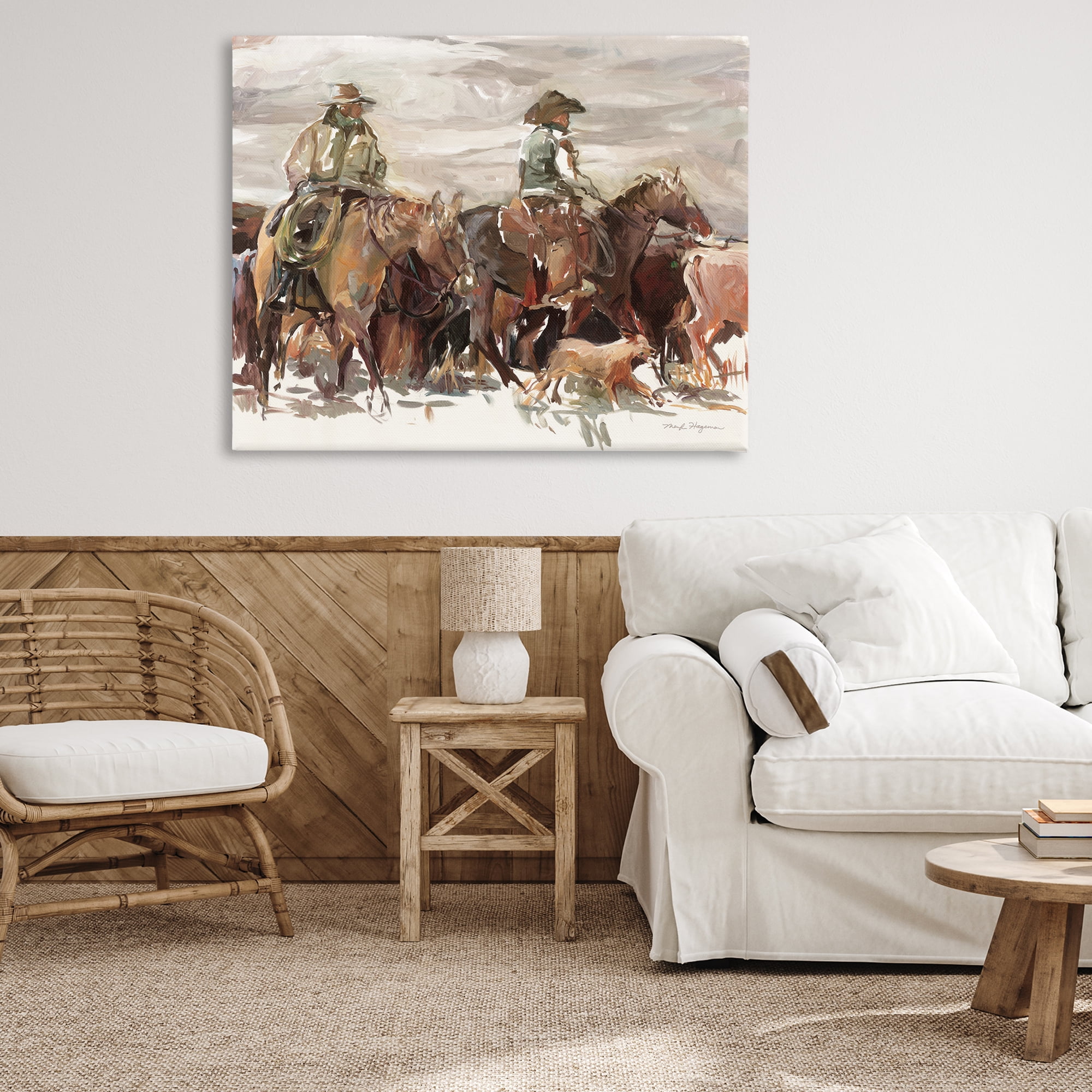 Stupell Industries Round Up Cowboys Animals & Insects Painting Gallery Wrapped Canvas Art Print Wall Art, 48 x 36