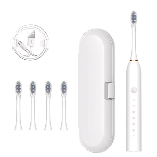 Cepillo de dientes eléctrico sónico, 6 modos, limpieza profunda, resistente al agua, portátil, para adultos, cepillo de dientes de viaje con 4 cabezales de cepillo de repuesto Wmkox8yii hjk269