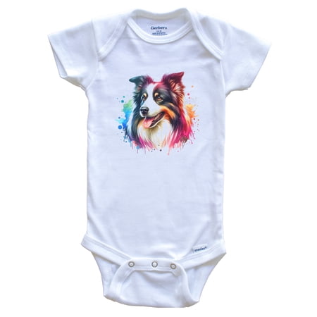 Border Collie Rainbow Watercolor Portrait Dog Lover Baby Bodysuit - Border Collie Baby Gift, 0-3 months white