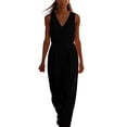 thumbnail image 2 of ClodeEU Women's V Neck Sleeveless Drawstring Waist Wide Leg Jumpsuit, Casual Loose Romper with Pockets Black,Women's Plus L, 2 of 6