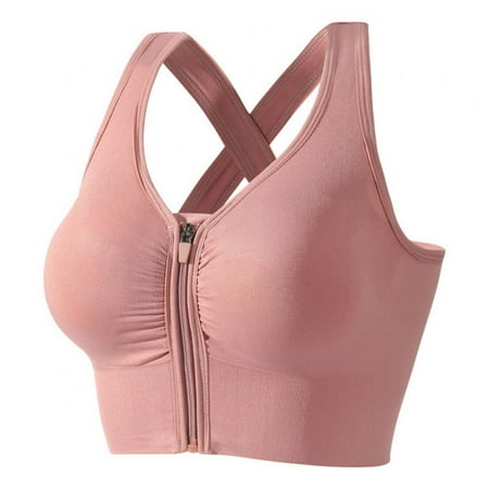 

Aosijia Ladies Zipper Front Push-up Bra Gathered Yoga Underwear Fitness Running Sports Bra Dark Pink 2XL