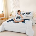 thumbnail image 3 of Castle Fairy Jungle Sunset Bear King Bedding 7pcs,Woodland Animal King Bed in a Bag,Teal Orange Gray,Grey Reversible, 3 of 7