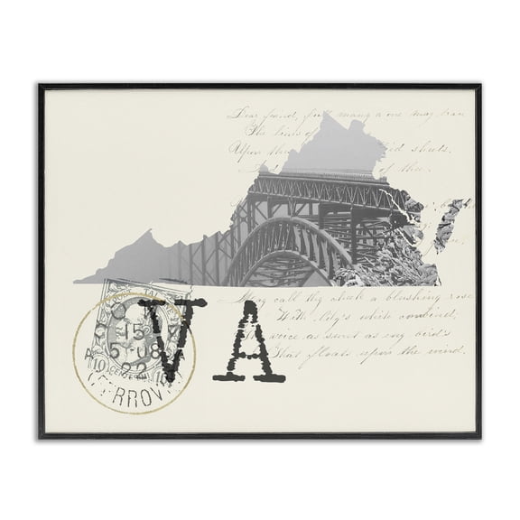Stupell Industries Traditional Virginia Black and White Photograph on Cream Paper Postcard Black Framed Giclee Art, 14 x 11, by Lil' Rue