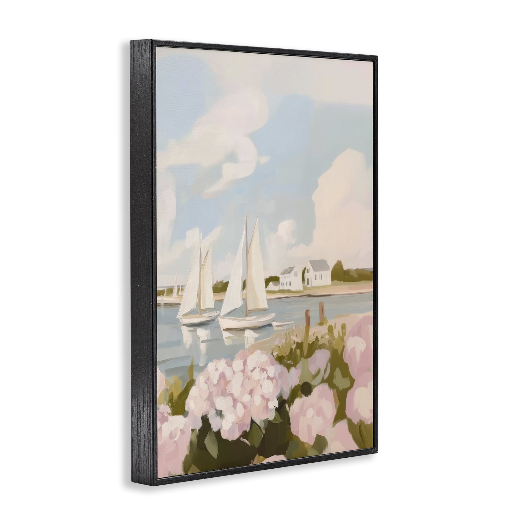 Stupell Industries Pink Hydrangeas with Sailboats Black Framed Giclee Art, design by Sisi and Seb
