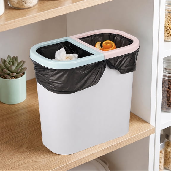 MIPCASE White Plastic Kitchen Trash Can with Divided Compartments, Simple and Practical Waste Bin, 1 Piece