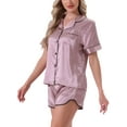 thumbnail image 4 of Pijamas de satén para mujer INSPIRE CHIC, conjuntos de lounge de 2 piezas con blusa de manga corta y pantalones cortos, 2XL, rosa, 4 of 6