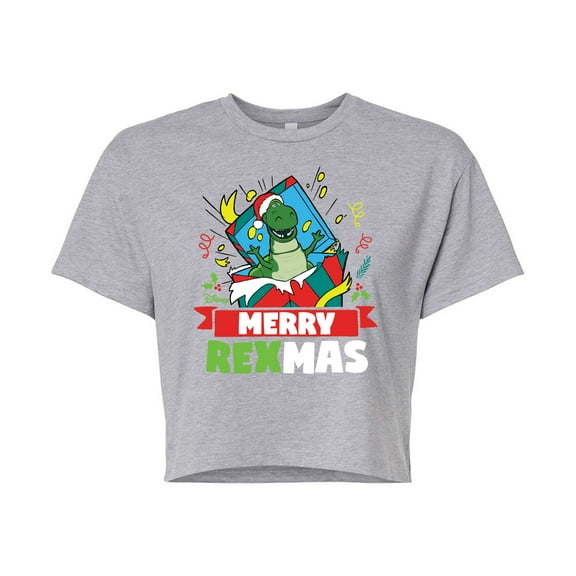 Toy Story - Merry Rexmas - Juniors Cropped Cotton Blend T-Shirt