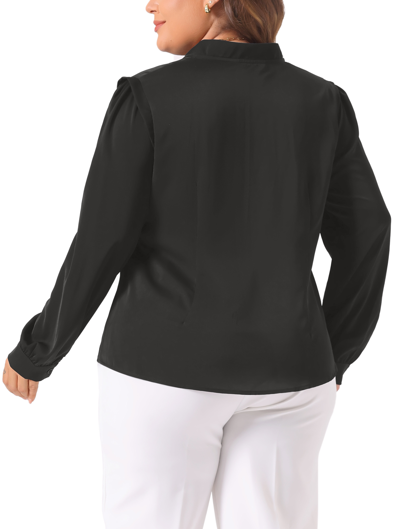DARING DIVA Women's Plus Size Button Up Notch V Neck Long Sleeve Blouses 1X Black