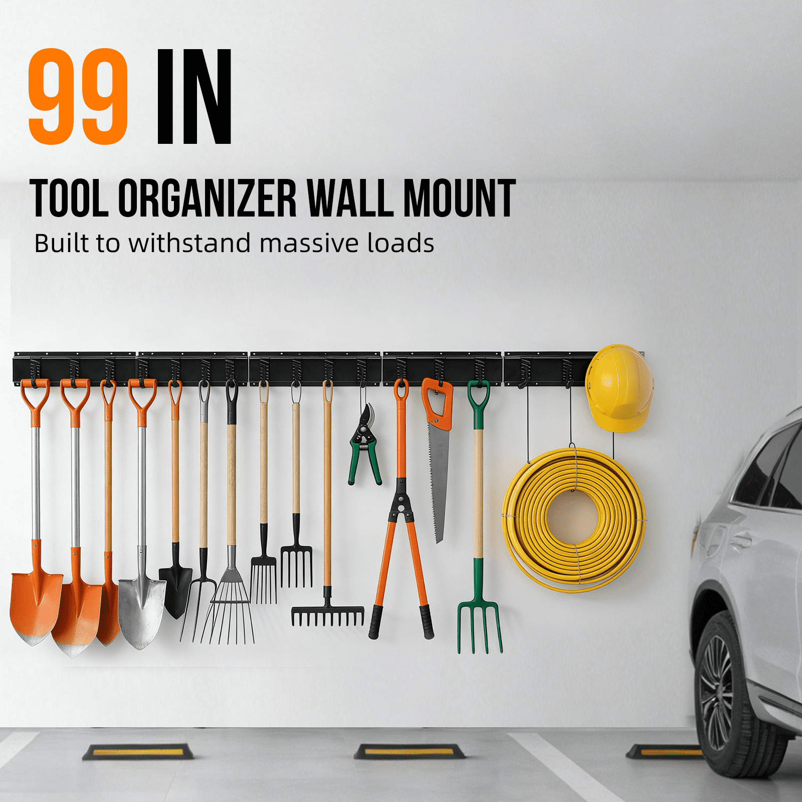 Tool Box Organizer Garage Tool Organizer Wall Mount Adjustable Hooks Heavy Duty Large Capacity Garage Storage Rack for Workshop Garden Organization 99 Inch