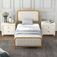 thumbnail image 4 of Costway Twin Gold Metal Bed Frame Upholstered Platform Bed with Velvet Headboard, 4 of 10