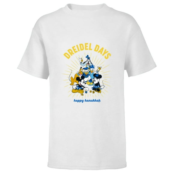 Disney Mickey & Friends Happy Hanukkah Dreidel Days - Short Sleeve T-Shirt for Kids - Customized-White