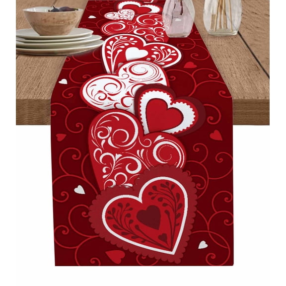 Valentine Botanical Love, Table Runner - 72 Inch Long, Kitchen Dining Table Runner Dresser Scarves, Valentine's Day Luxurious Heart Farmhouse Home Decor for Coffee Table Wedding Party Banquet